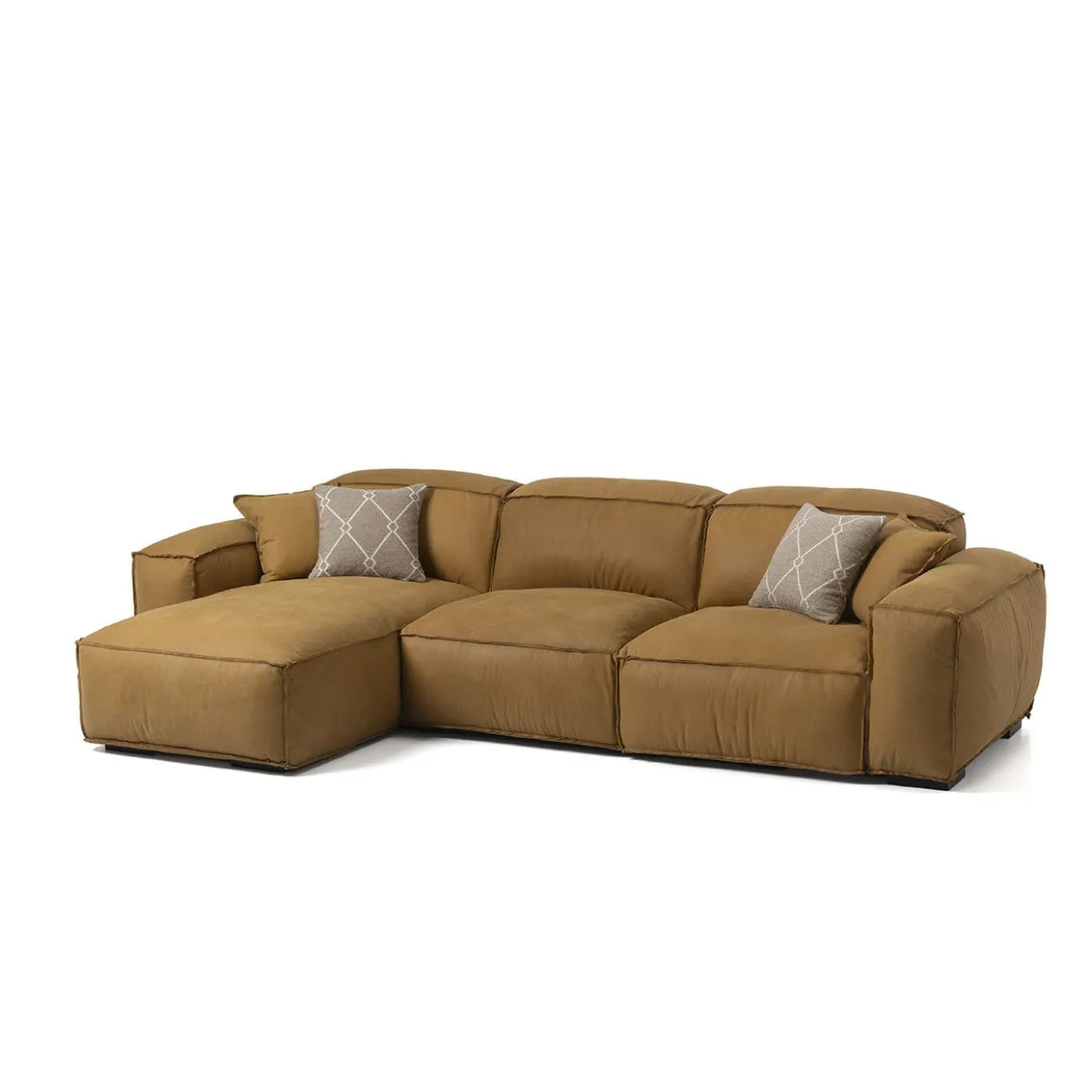 Divano componibile Placido con chaise longue pelle giallo ocra