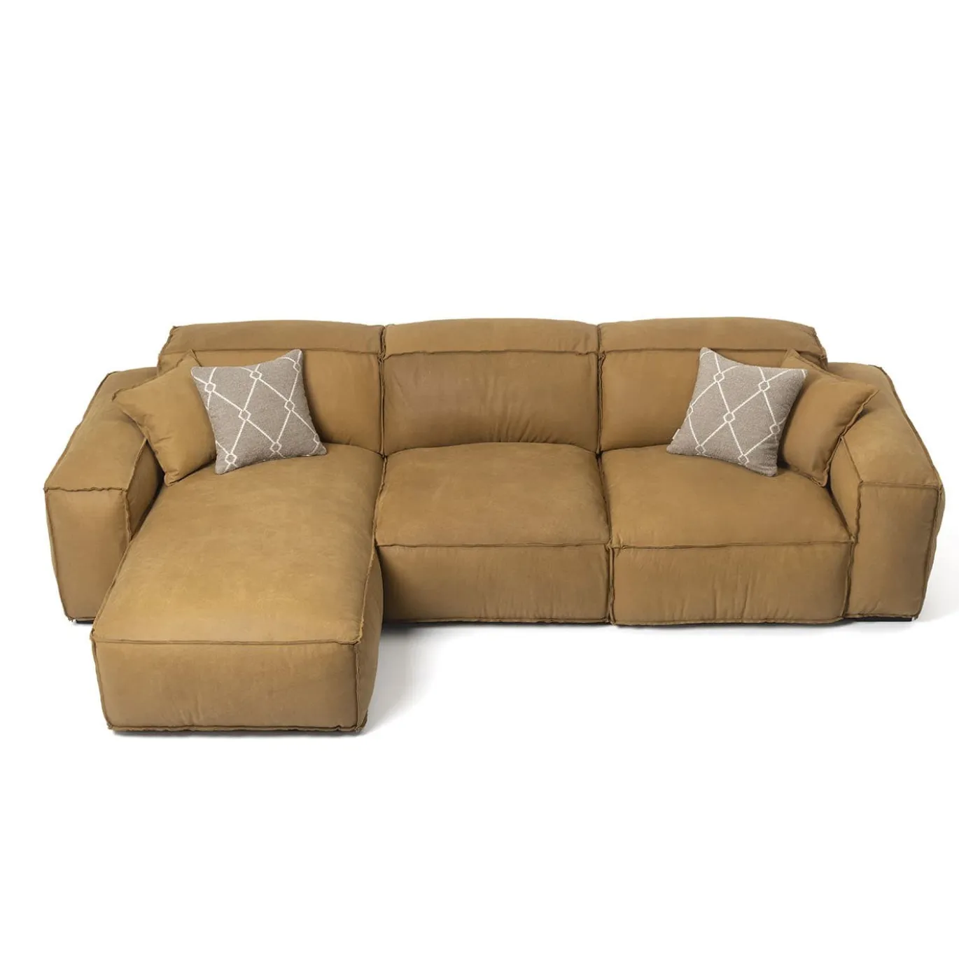 Divano componibile Placido con chaise longue pelle giallo ocra