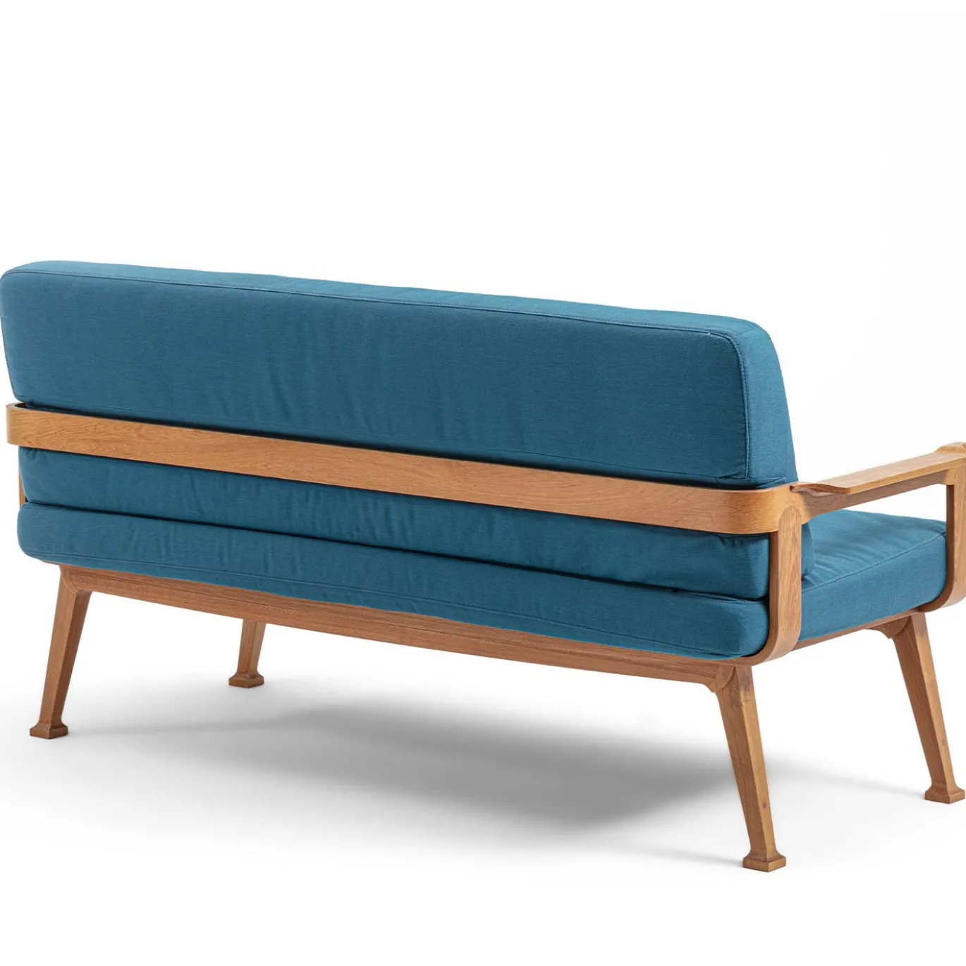 Divano da esterno curvo in teak e tessuto blu