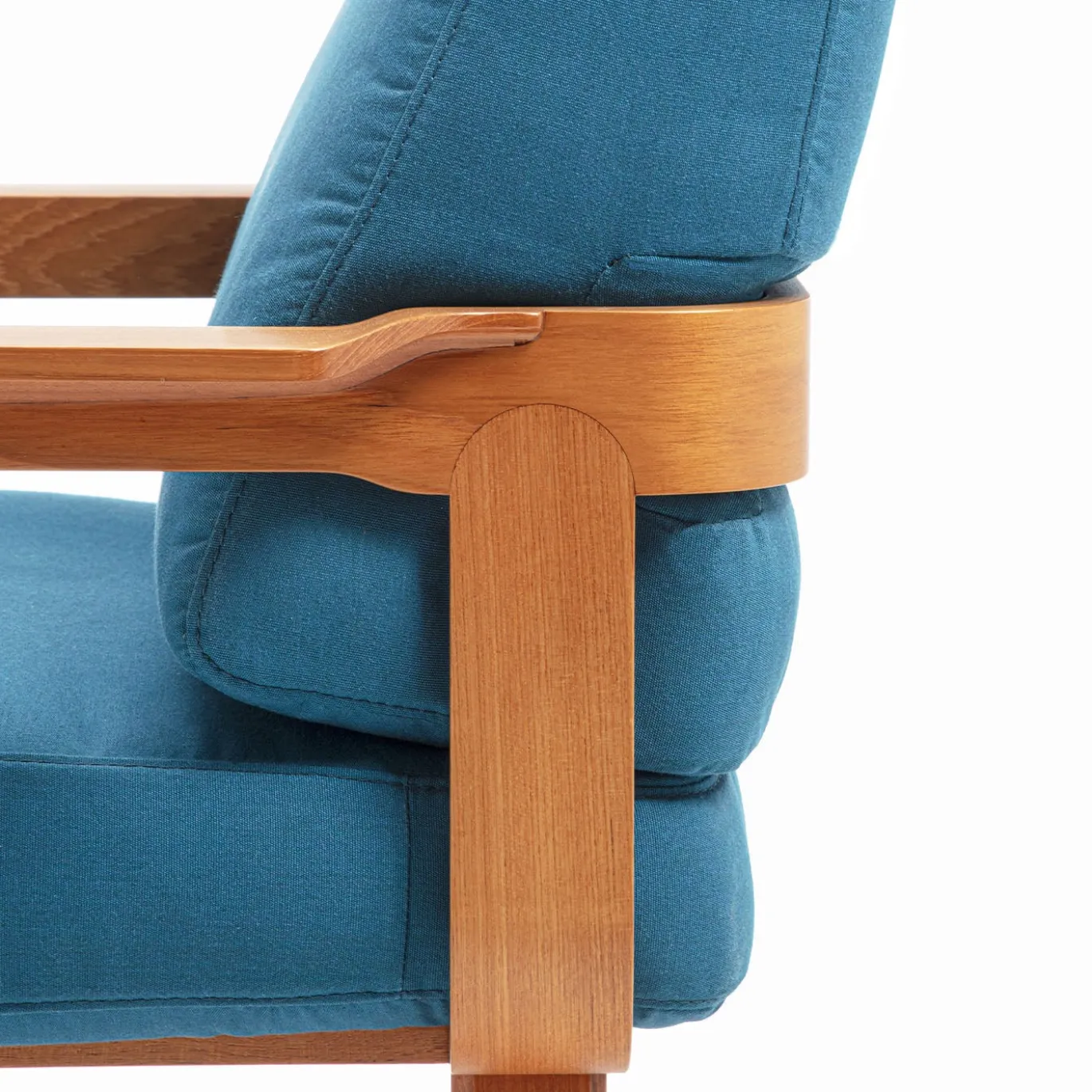 Divano da esterno curvo in teak e tessuto blu