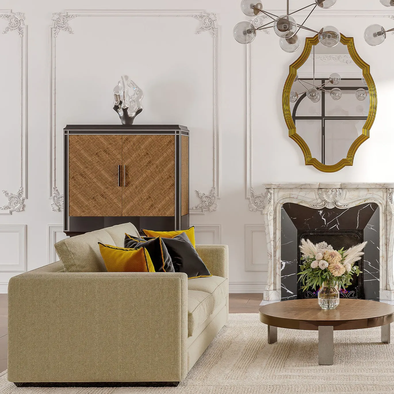 Divano Grigio con Cuscini in Velluto della Collezione Studio Privè