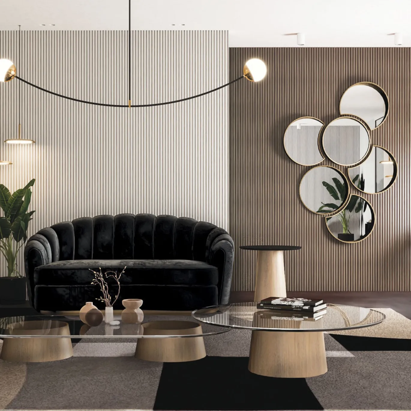 Divano in velluto grigio Nest con base in bronzo