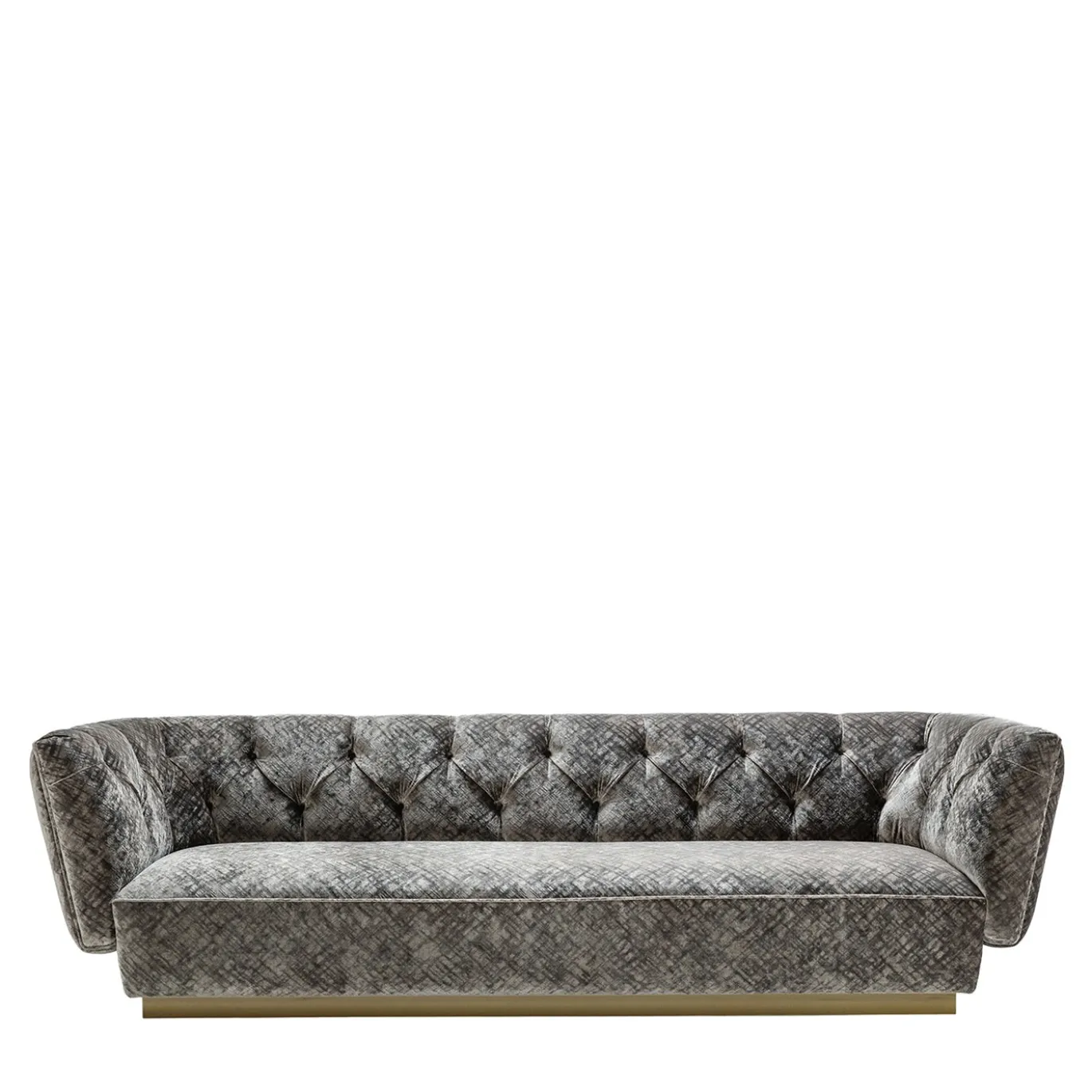 Divano Ivonne in velluto grigio con base in bronzo