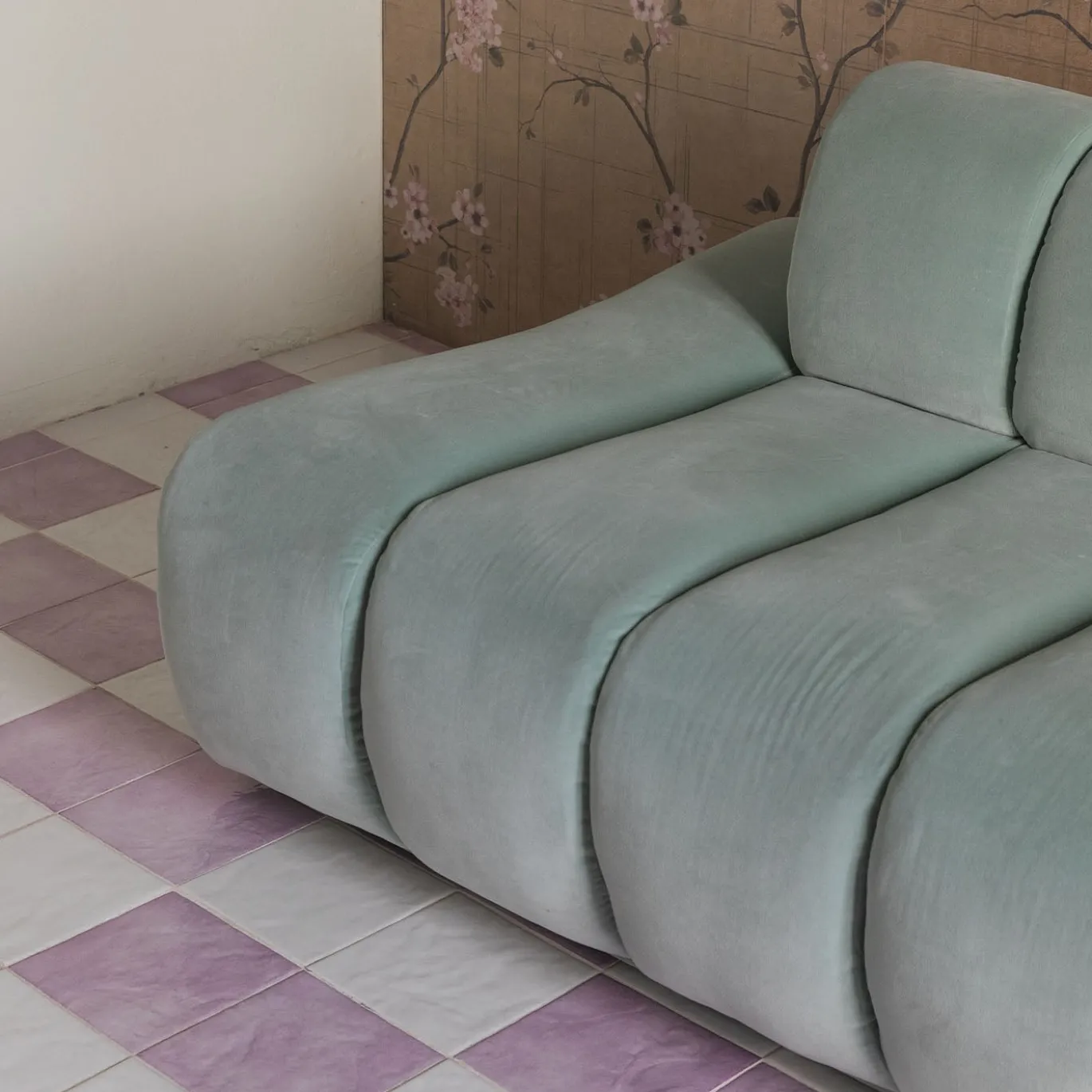 Divano modulare azzurro Les Baguettes