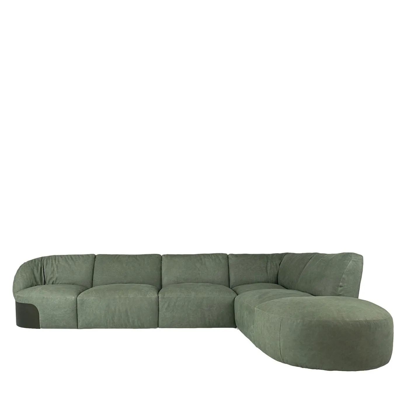 Divano modulare in pelle verde Belt con dettaglio in metallo