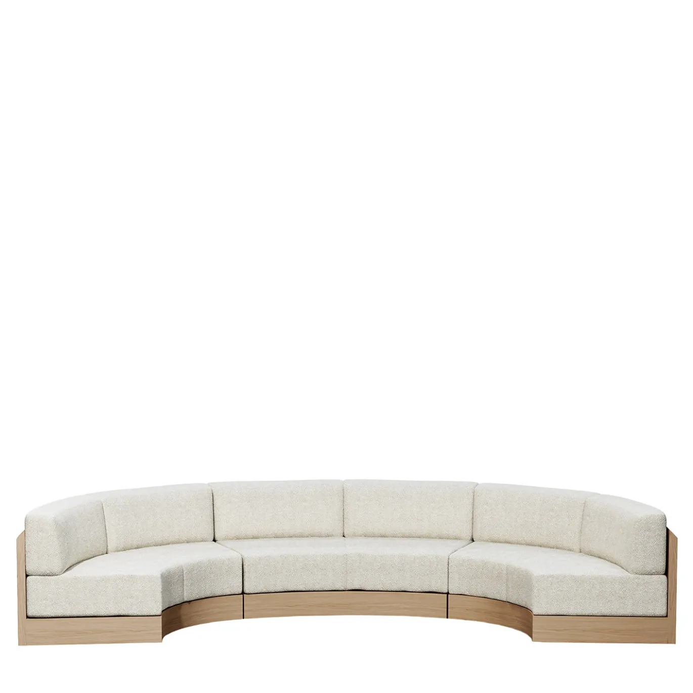Divano modulare Serra Curved Melange-bianco Bouclè e legno di frassino massello di Artefatto Design Studio