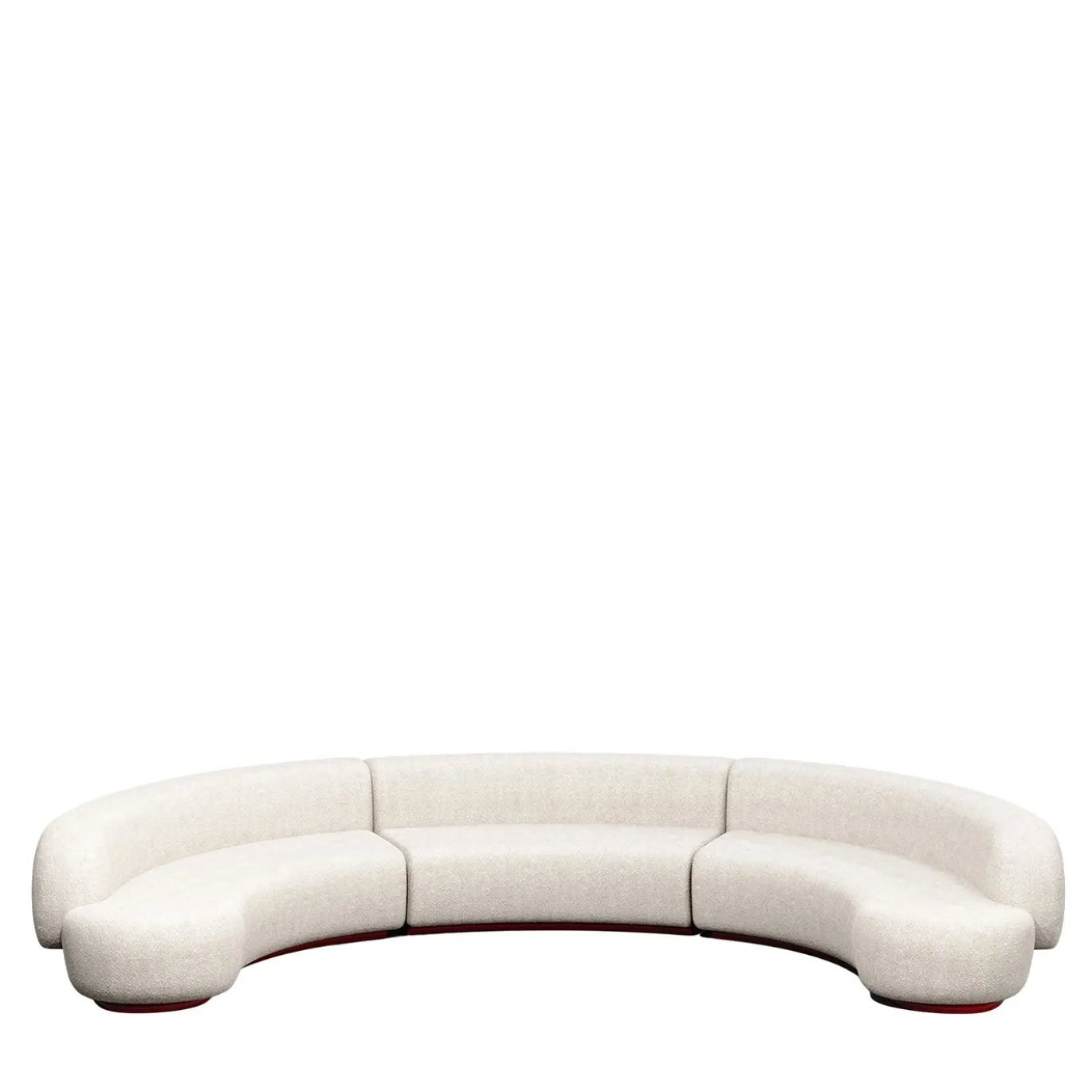 Divano modulare Yamata Curved bouclè pearl bush e legno lucido bordeaux di Artefatto Design Studio