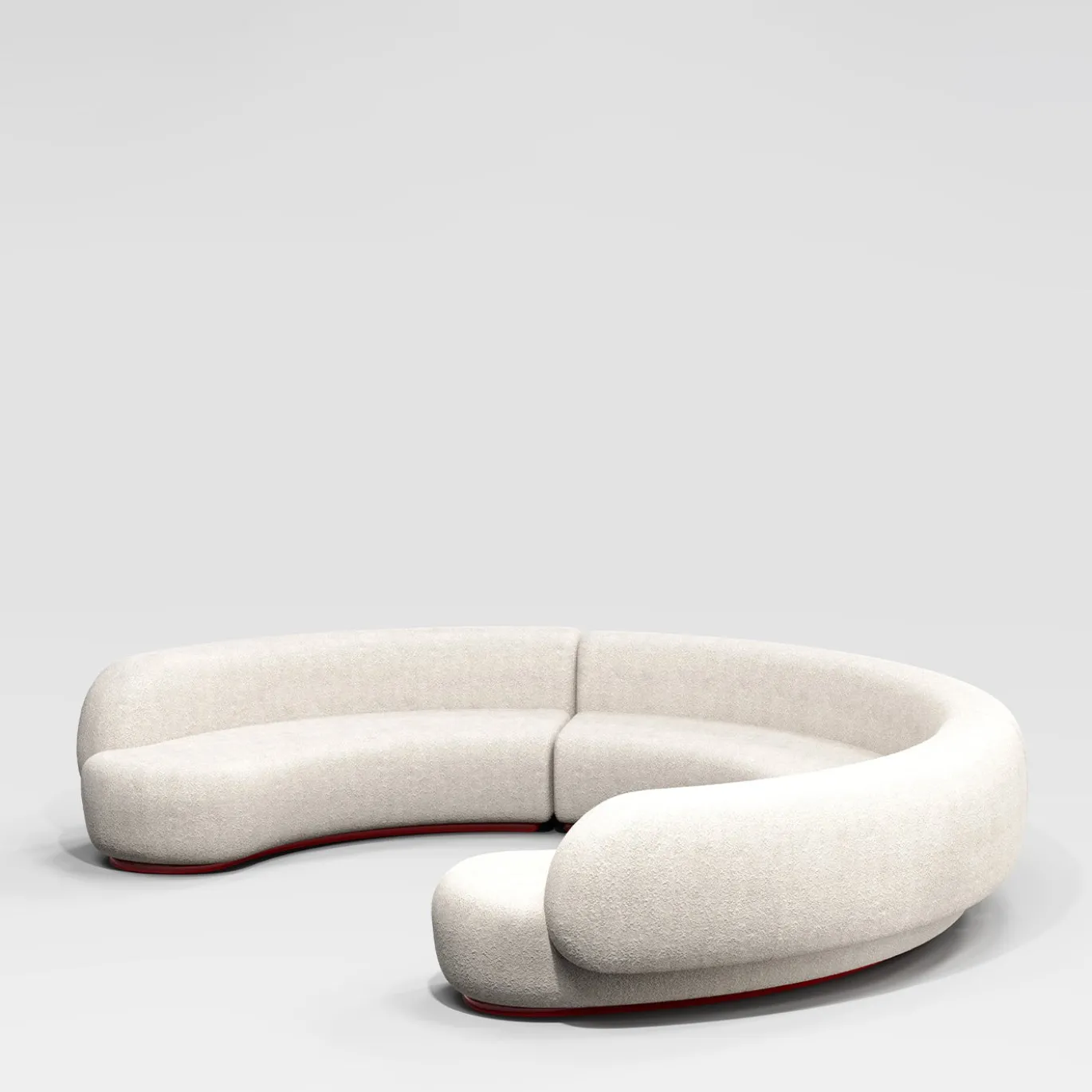 Divano modulare Yamata Curved Pearl Bush bouclé e legno lucido bordeaux di Artefatto Design Studio