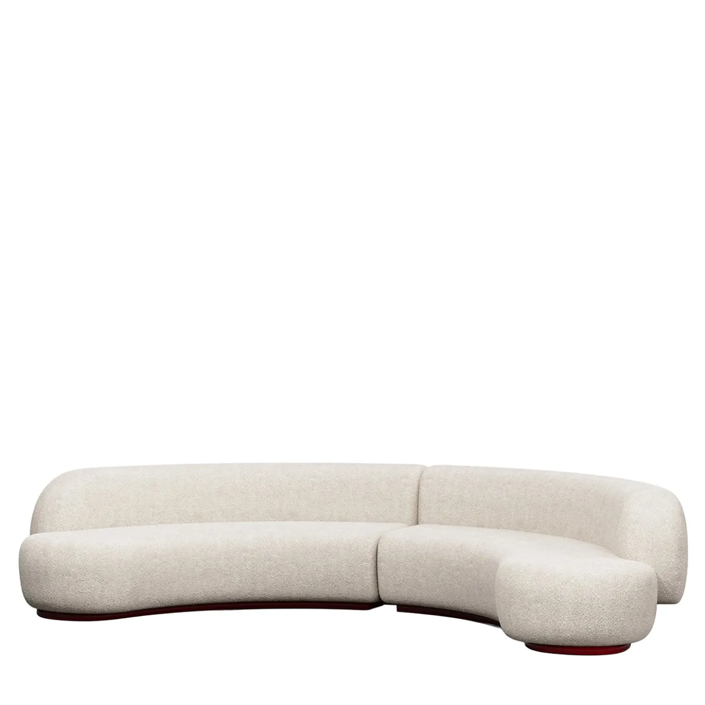 Divano modulare Yamata Curved Pearl Bush bouclé e legno lucido bordeaux di Artefatto Design Studio