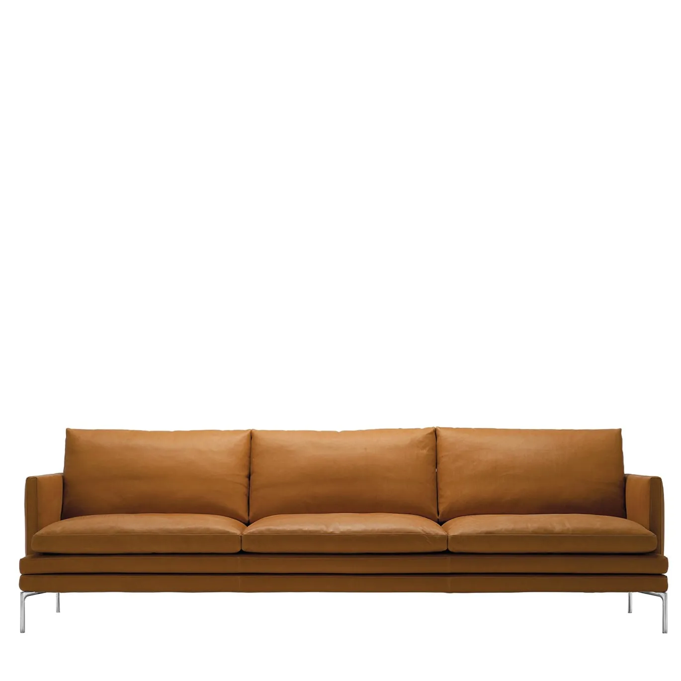 Divano Monoblocco William Grande in Pelle Naturale Gold con 3 Cuscini di Damian Williamson