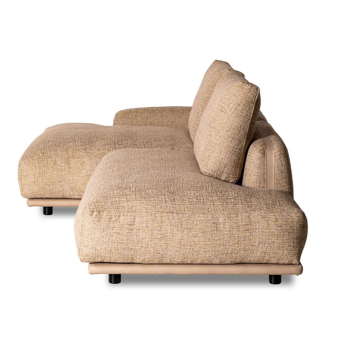 Divano Paloma in Tessuto Beige con Chaise Longue e Lato Libero