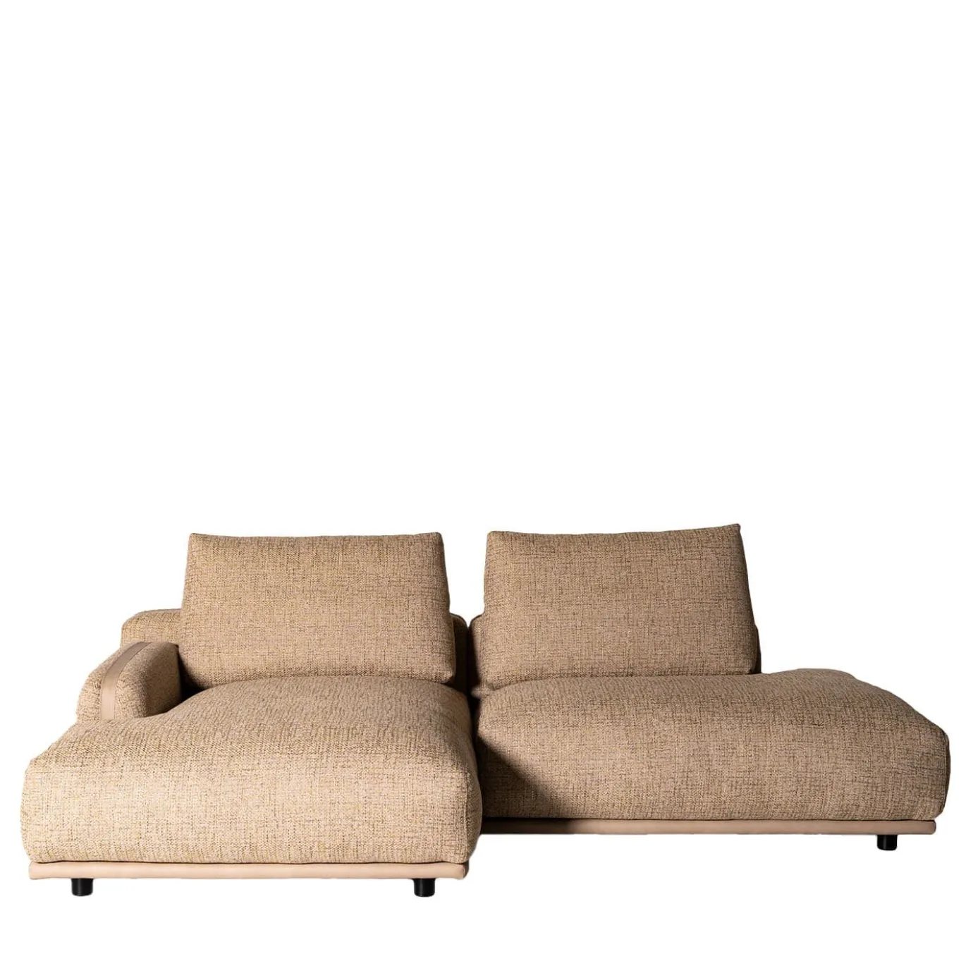 Divano Paloma in Tessuto Beige con Chaise Longue e Lato Libero