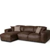 Divano Placido in Pelle Marrone a 3 Posti con Chaise Longue