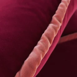 Divano Rafaella in velluto rosso e arancione con 3 posti e 5 cuscini