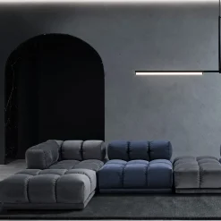 Divano Sacai a 5 moduli grigio e blu