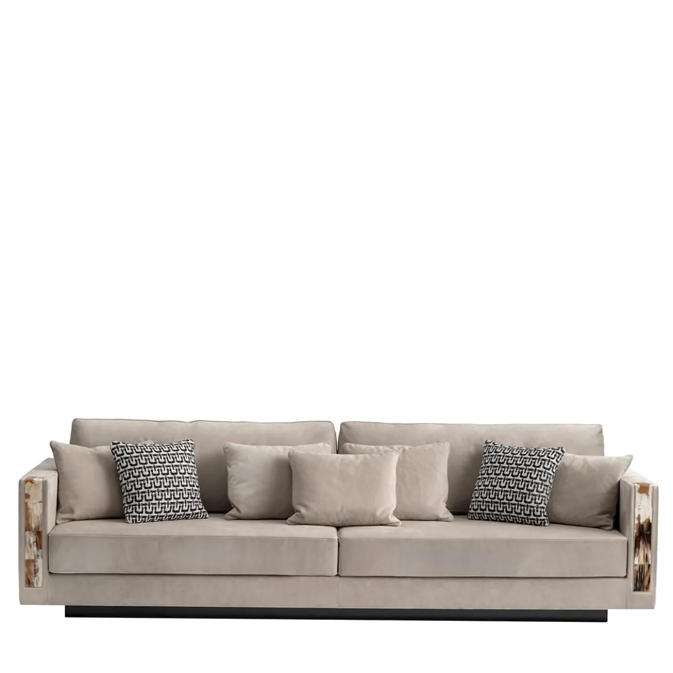 Divano Zeus 4 posti beige con intarsi in corno