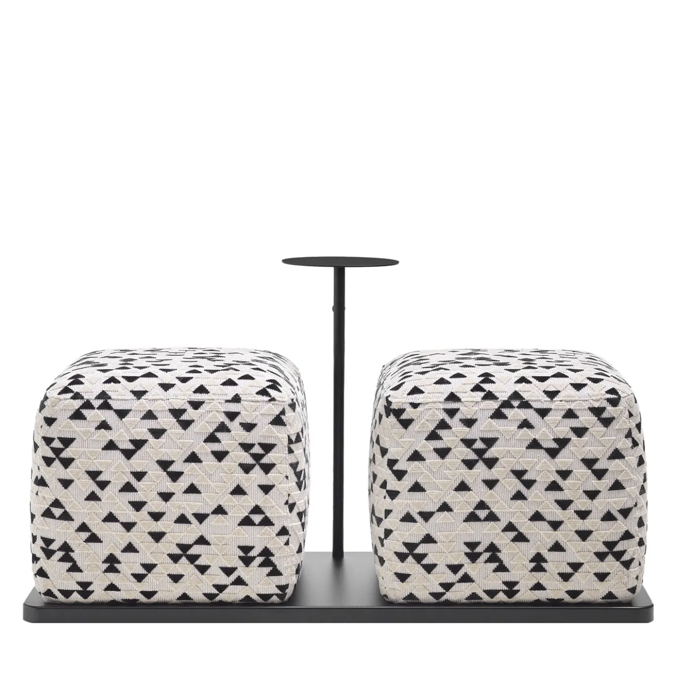 Doppio Pouf bianco e nero Bon Bon con tavolino da caffè