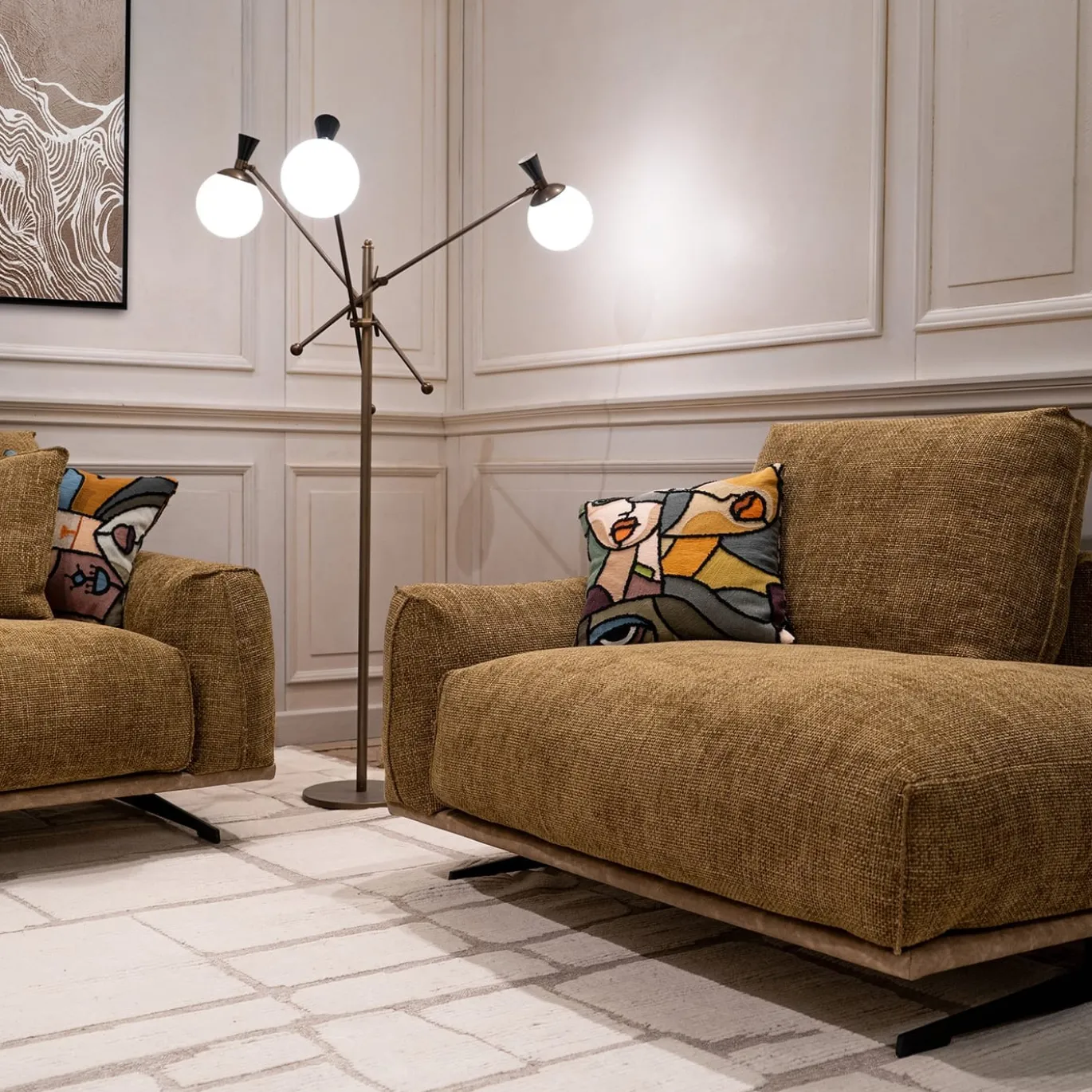 Dormeuse Boboli giallo ocra con base in pelle marrone chiaro