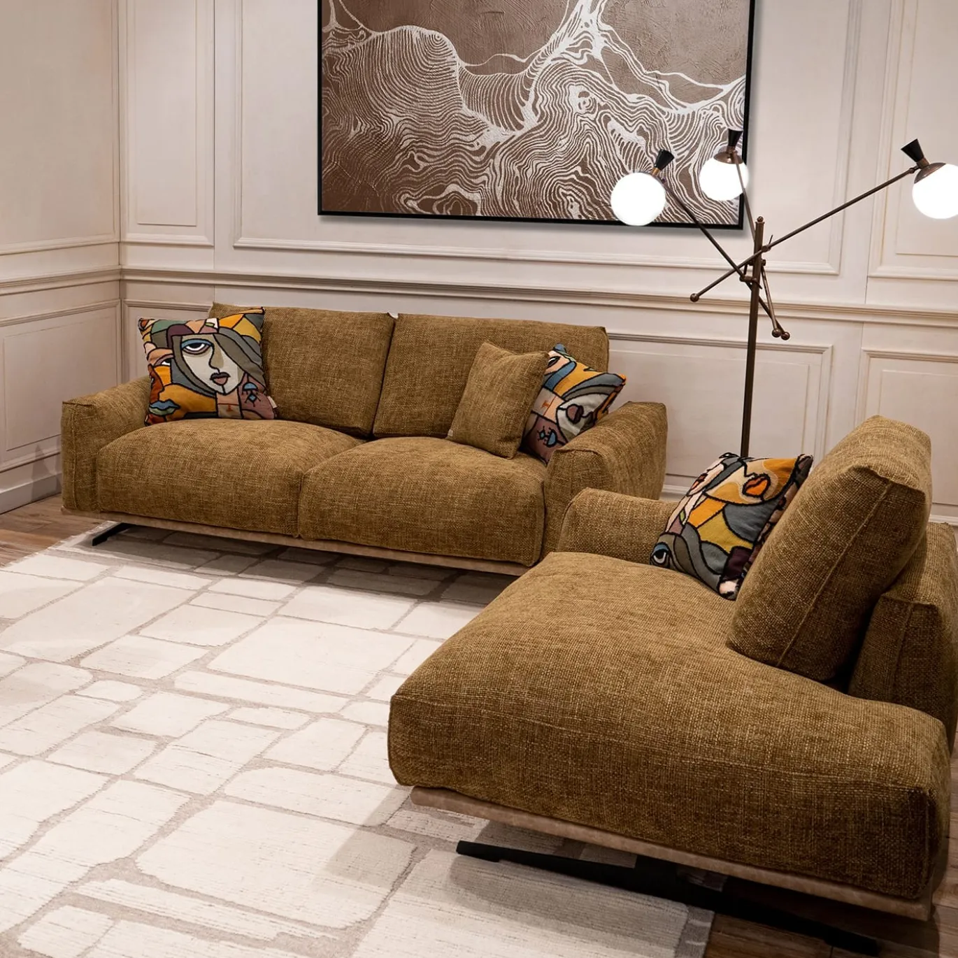 Dormeuse Boboli giallo ocra con base in pelle marrone chiaro