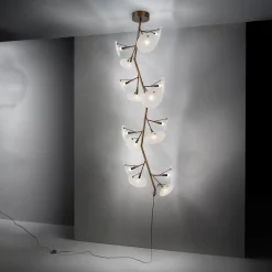 DP Lampadario in vetro e ottone brunito spazzolato