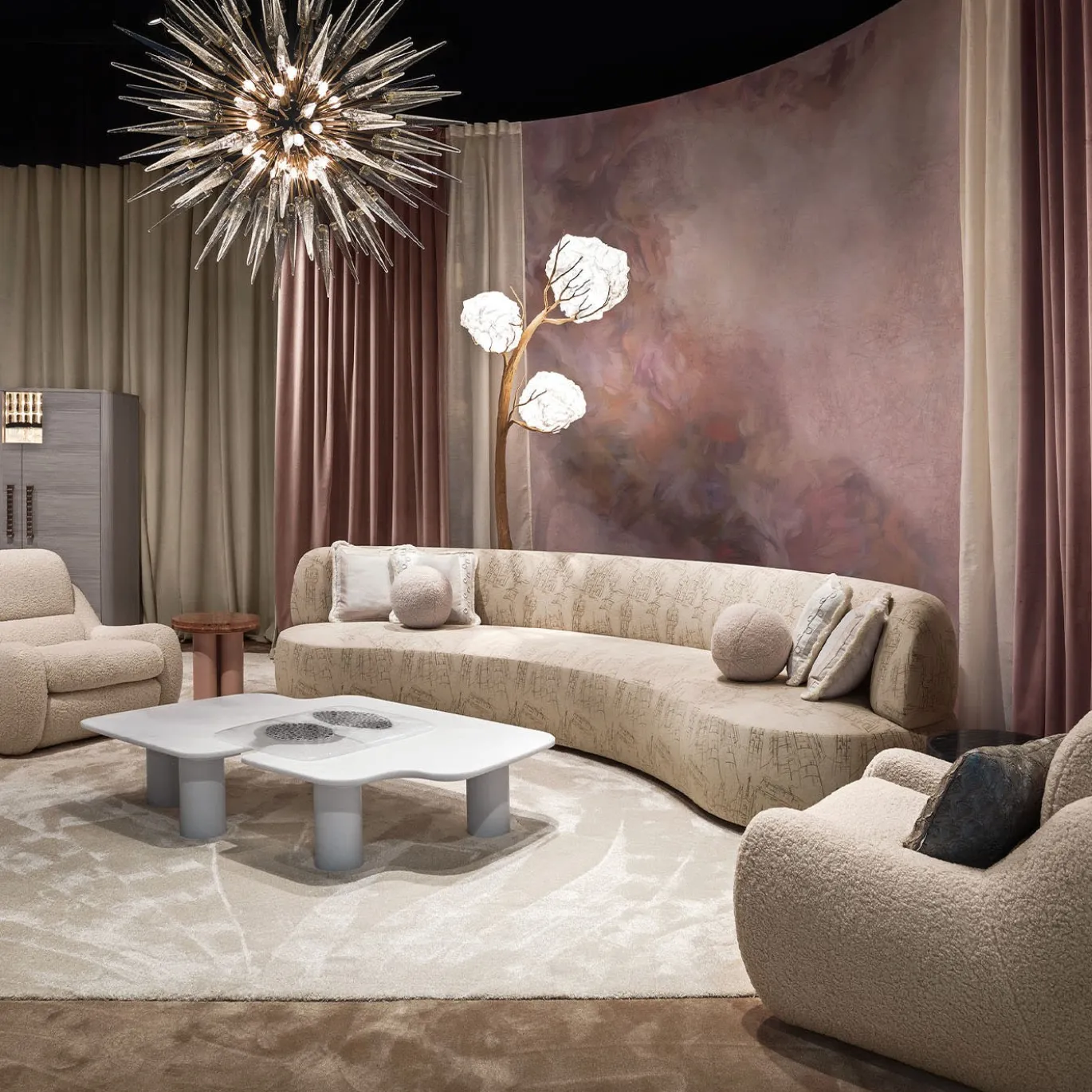 Duse Cityscape - Divano in tessuto beige ricamato