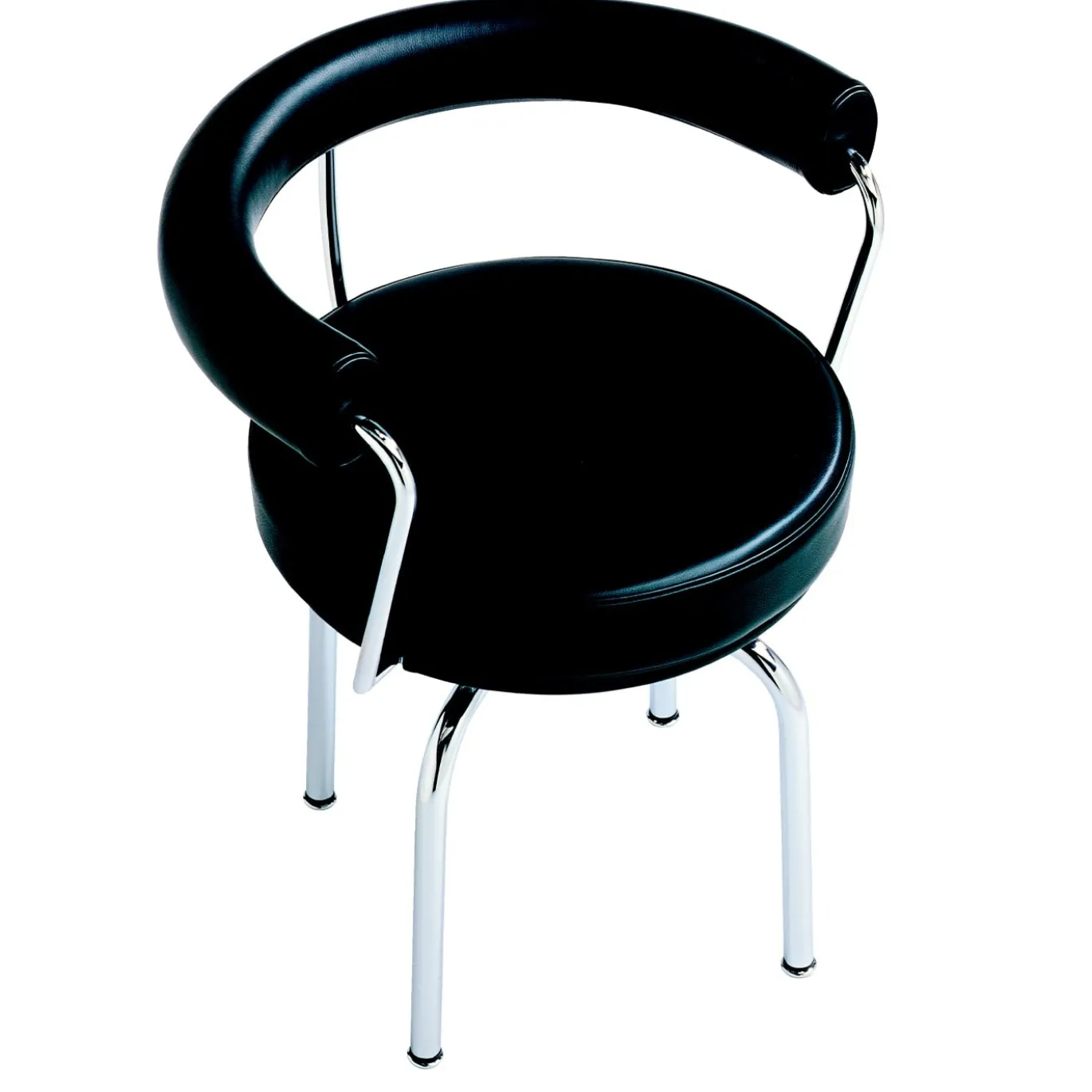 7 Fauteuil Tournant #2, di Charlotte Perriand/Collezione Lc - Struttura cromata e pelle nera