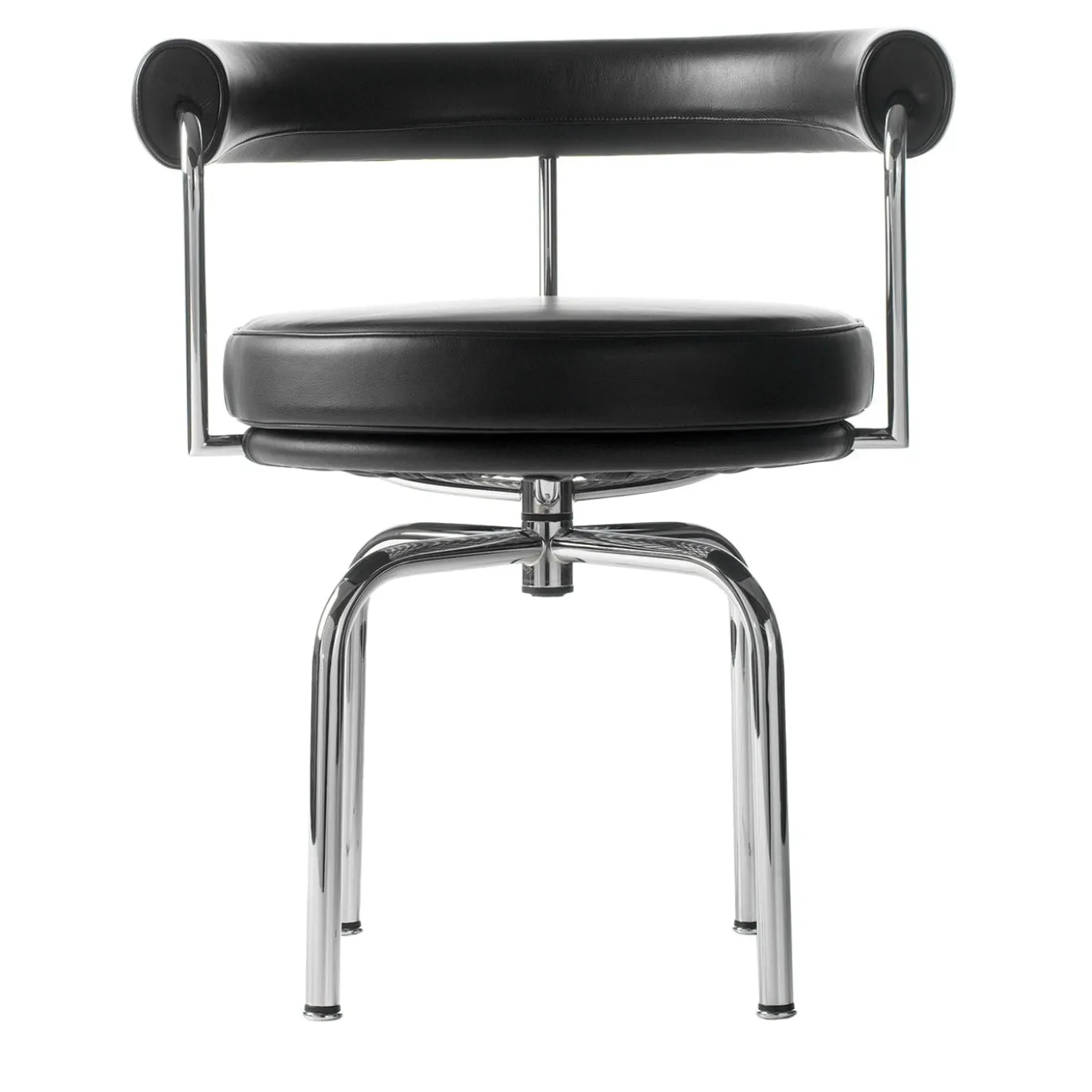 7 Fauteuil Tournant #2, di Charlotte Perriand/Collezione Lc - Struttura cromata e pelle nera