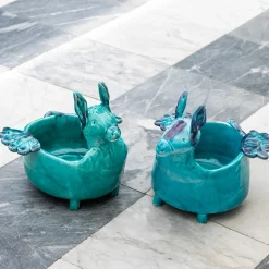 Figurina Asino con Ali in Ceramica Azzurro Chiaro