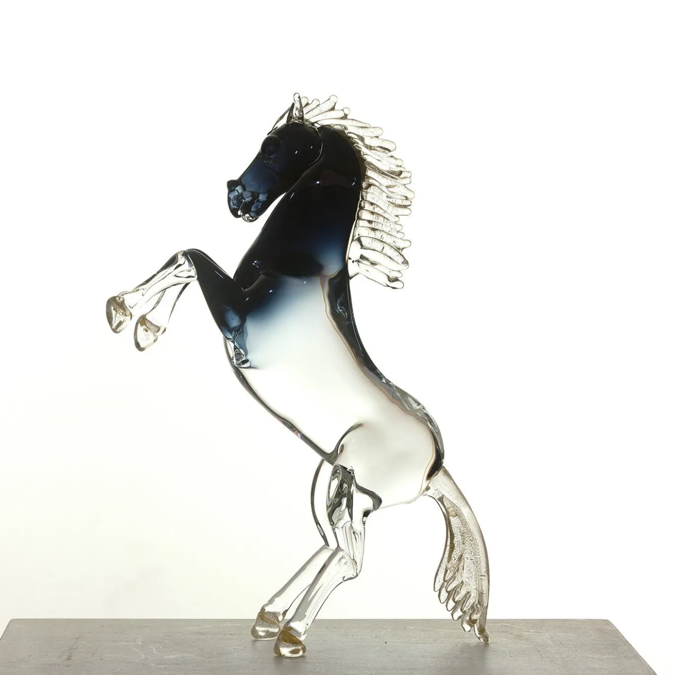 Figurina Cavallo Impennato Grande in Vetro Nero