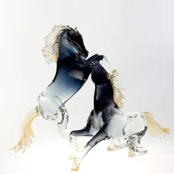 Figurina Cavallo Impennato Grande in Vetro Nero
