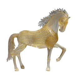 Figurina Cavallo Impennato Grande in Vetro Dorato
