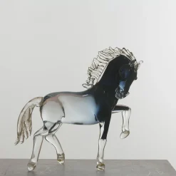 Figurina Cavallo Impennato Grande in Vetro Nero
