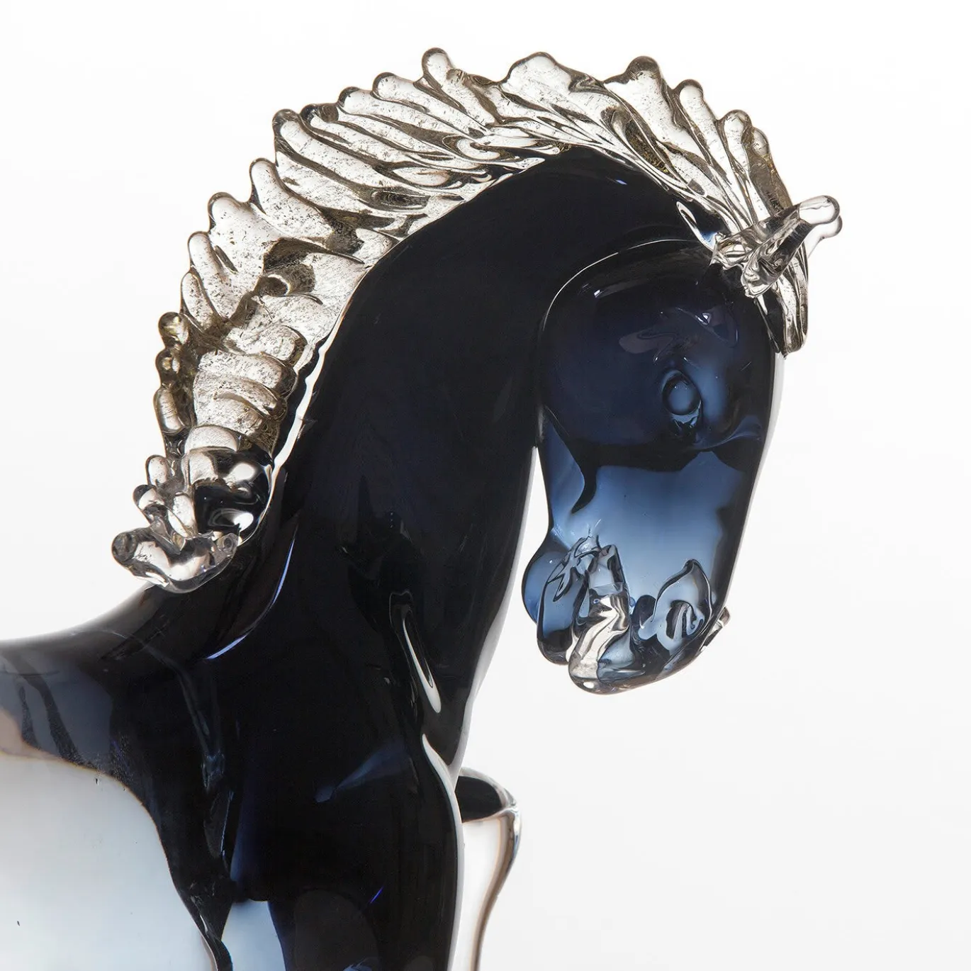 Figurina Cavallo Impennato Grande in Vetro Nero