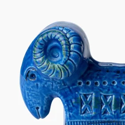 Figurina Rimini Blu Ariete in Ceramica Blu di Aldo Londi