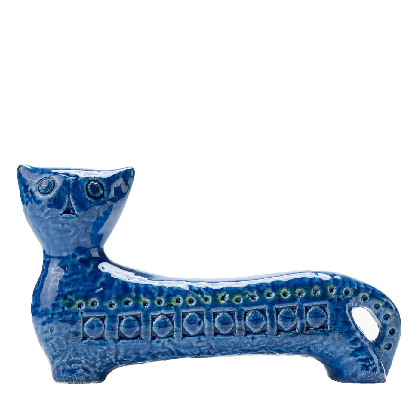 Figurina Rimini Blu Gatto Allungato in Ceramica Blu di Aldo Londi