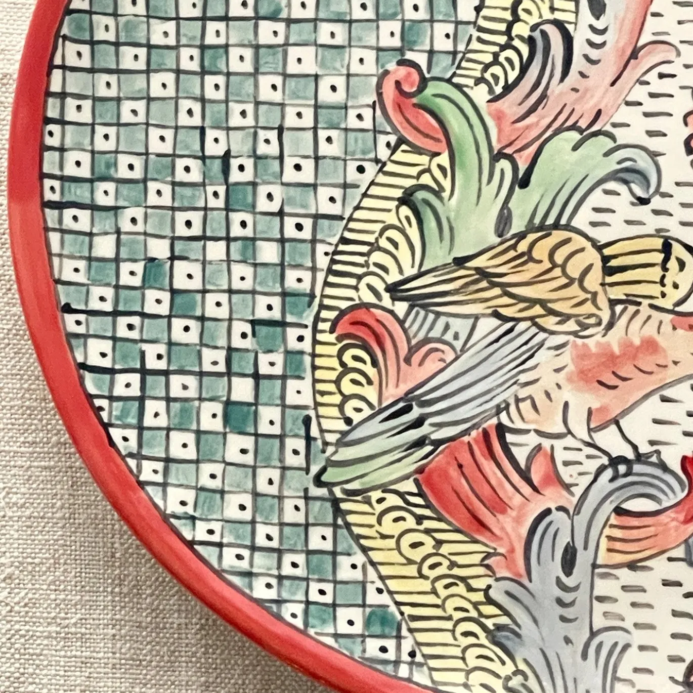 Frammento N.7 Piatto Decorativo con Motivi Floreali e di Uccelli
