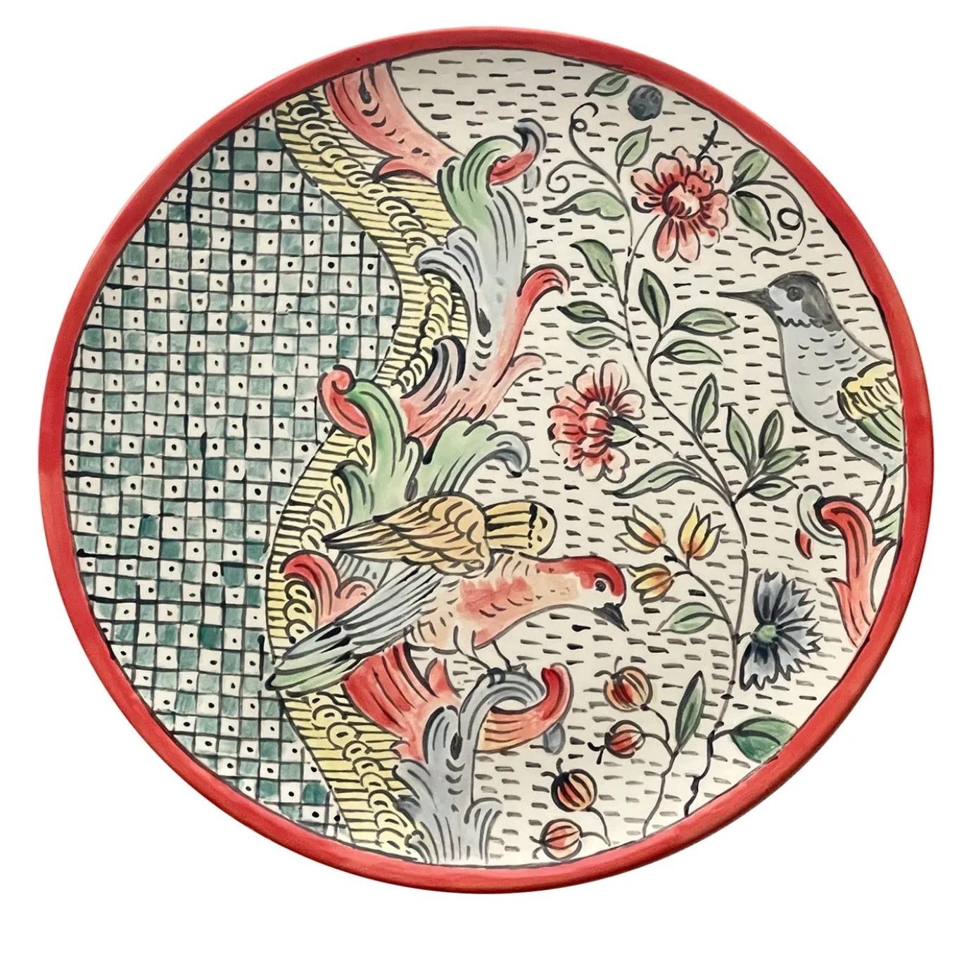 Frammento N.7 Piatto Decorativo con Motivi Floreali e di Uccelli