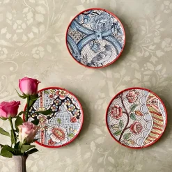 Frammento N.5 Piatto Decorativo in Ceramica Azzurro con Uccelli