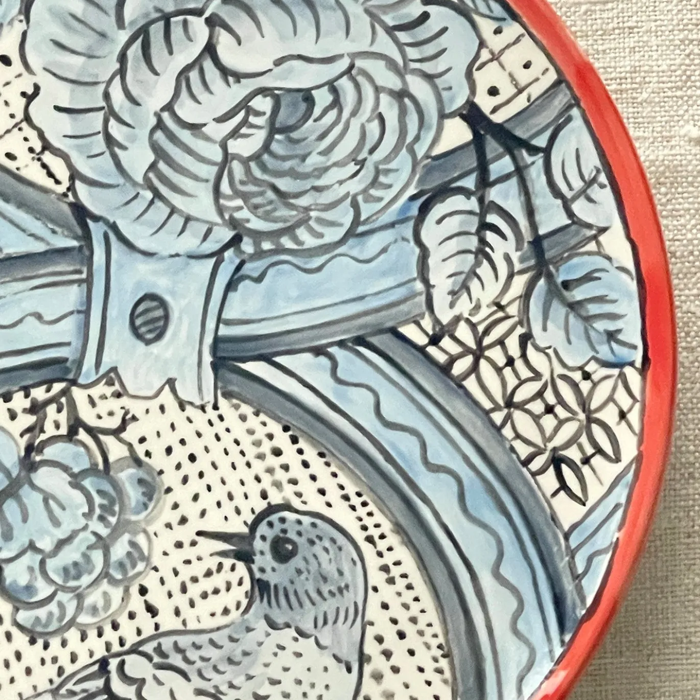 Frammento N.5 Piatto Decorativo in Ceramica Azzurro con Uccelli