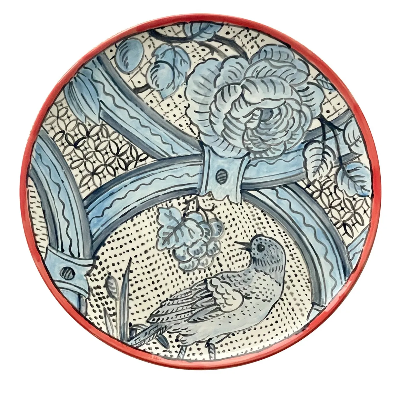 Frammento N.5 Piatto Decorativo in Ceramica Azzurro con Uccelli