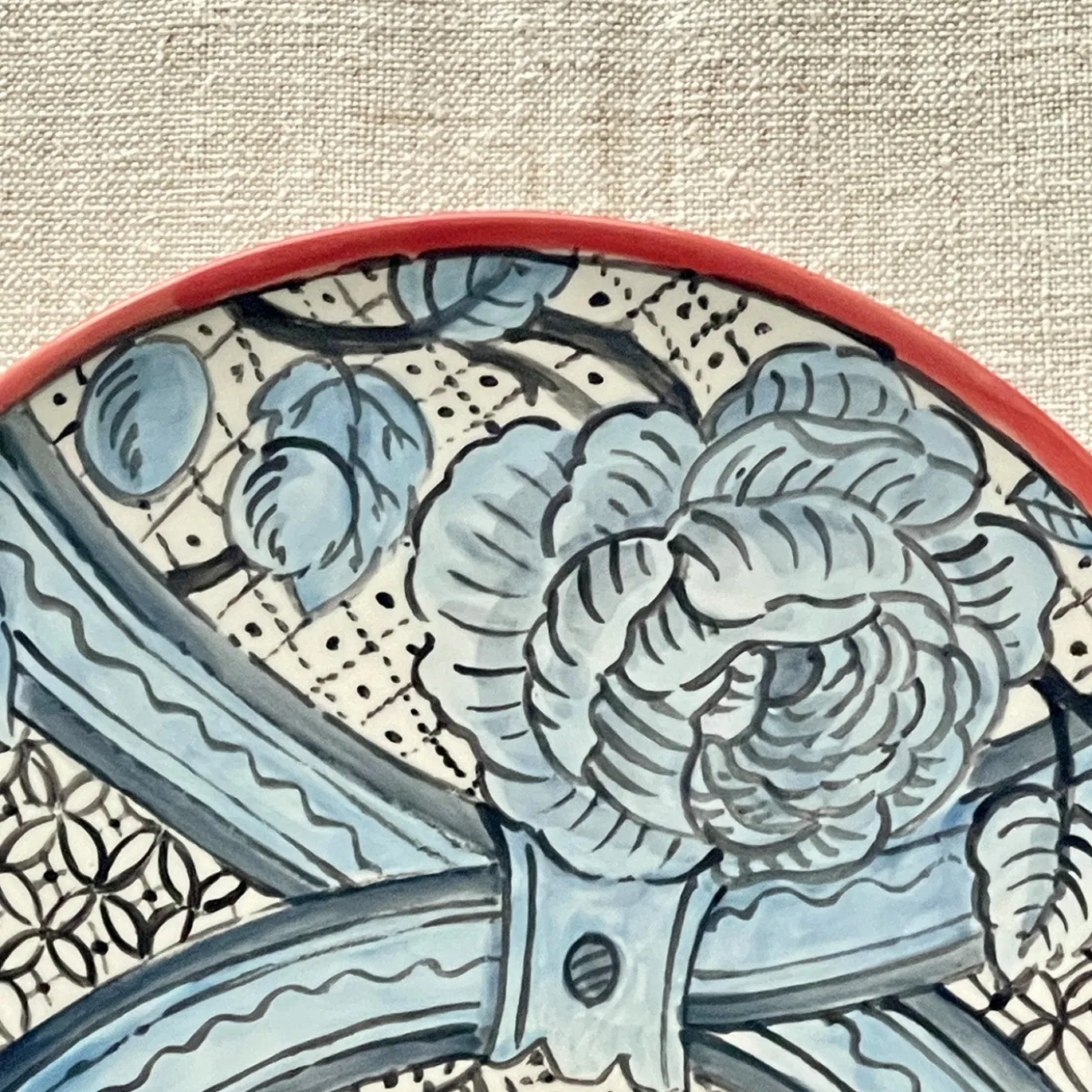 Frammento N.5 Piatto Decorativo in Ceramica Azzurro con Uccelli