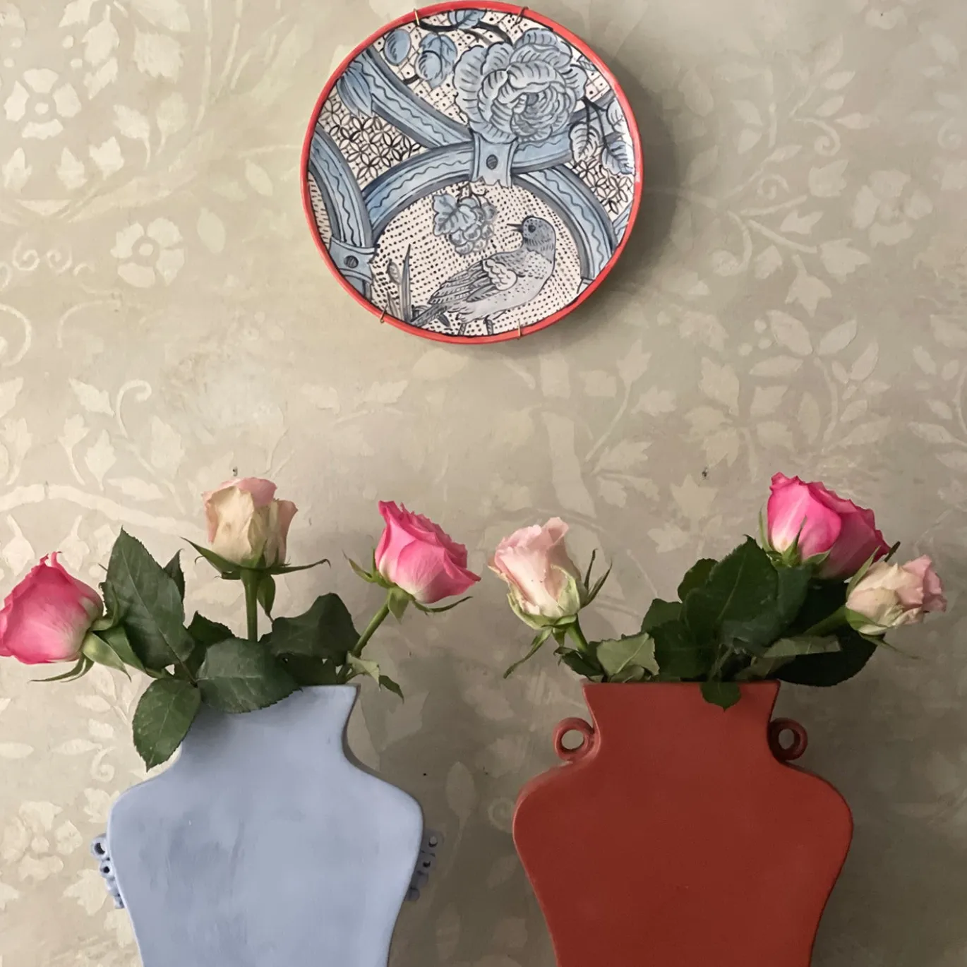 Frammento N.5 Piatto Decorativo in Ceramica Azzurro con Uccelli