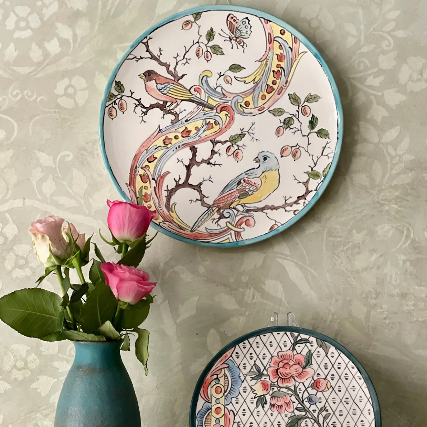 Frammento N.1 Uccelli Piatto Decorativo in Ceramica