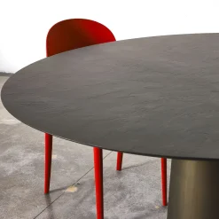 Fungo Tavolo Tondo Con Top In Resina Spatolata Color Bronzo