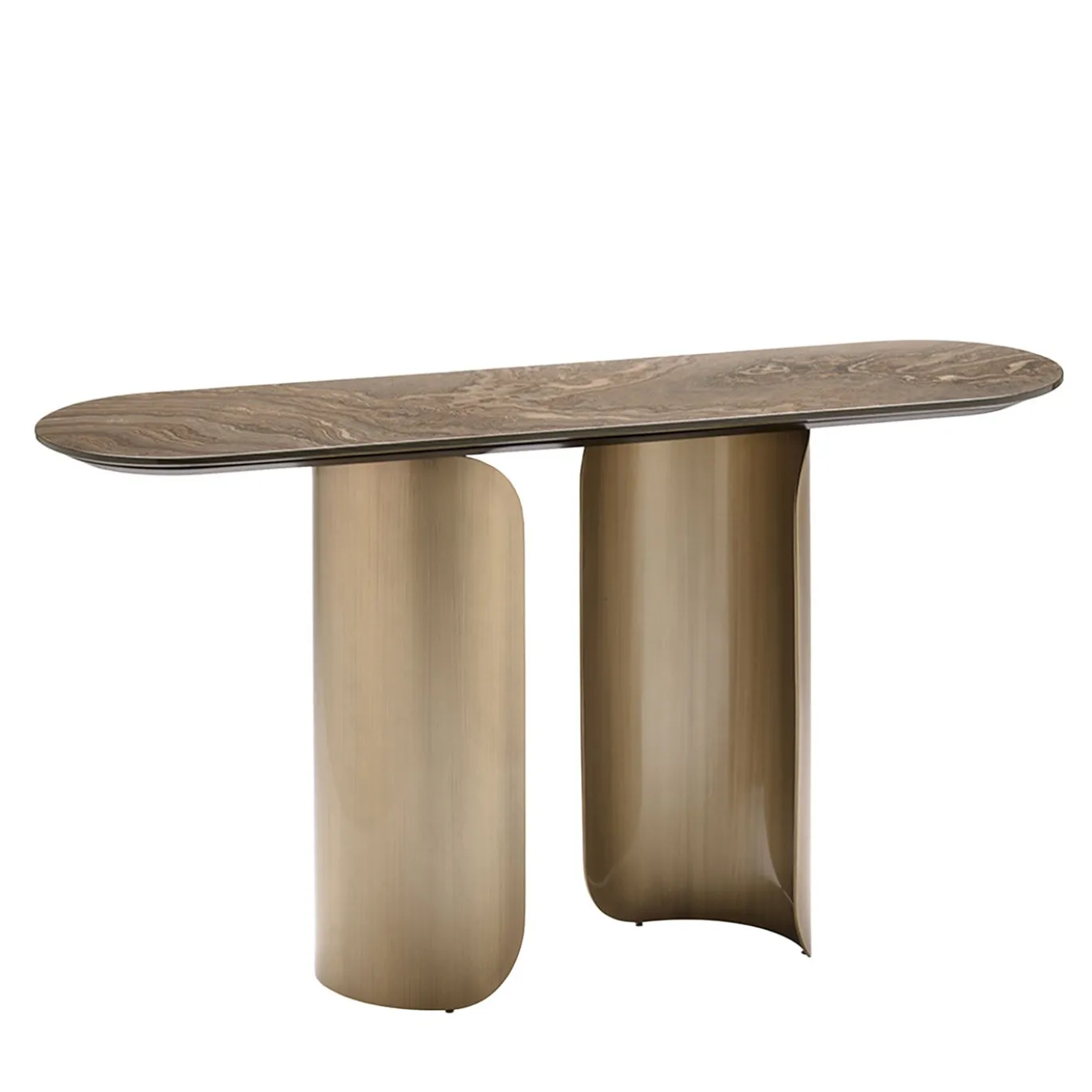 Gabriel Base in metallo con finitura ottone spazzolato e piano in marmo Magic Brown Console