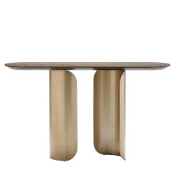 Gabriel Base in metallo con finitura ottone spazzolato e piano in marmo Magic Brown Console