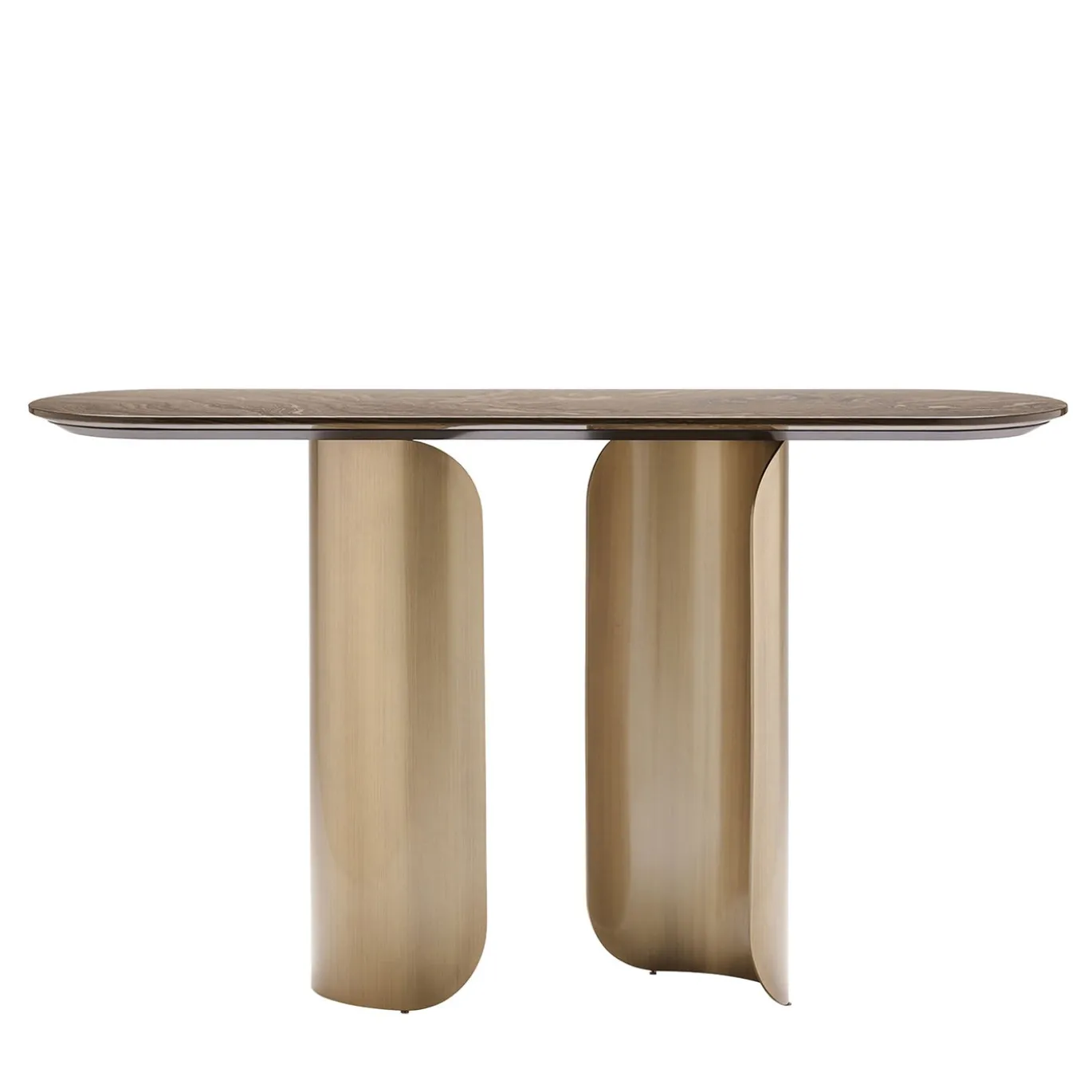 Gabriel Base in metallo con finitura ottone spazzolato e piano in marmo Magic Brown Console
