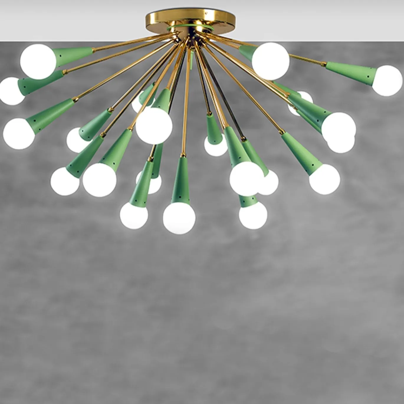 Galassia Lampada da soffitto a 21 luci in metallo verde e ottone