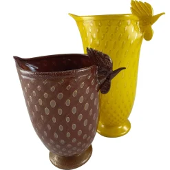 Gallo Vaso alto in vetro giallo zoomorfo