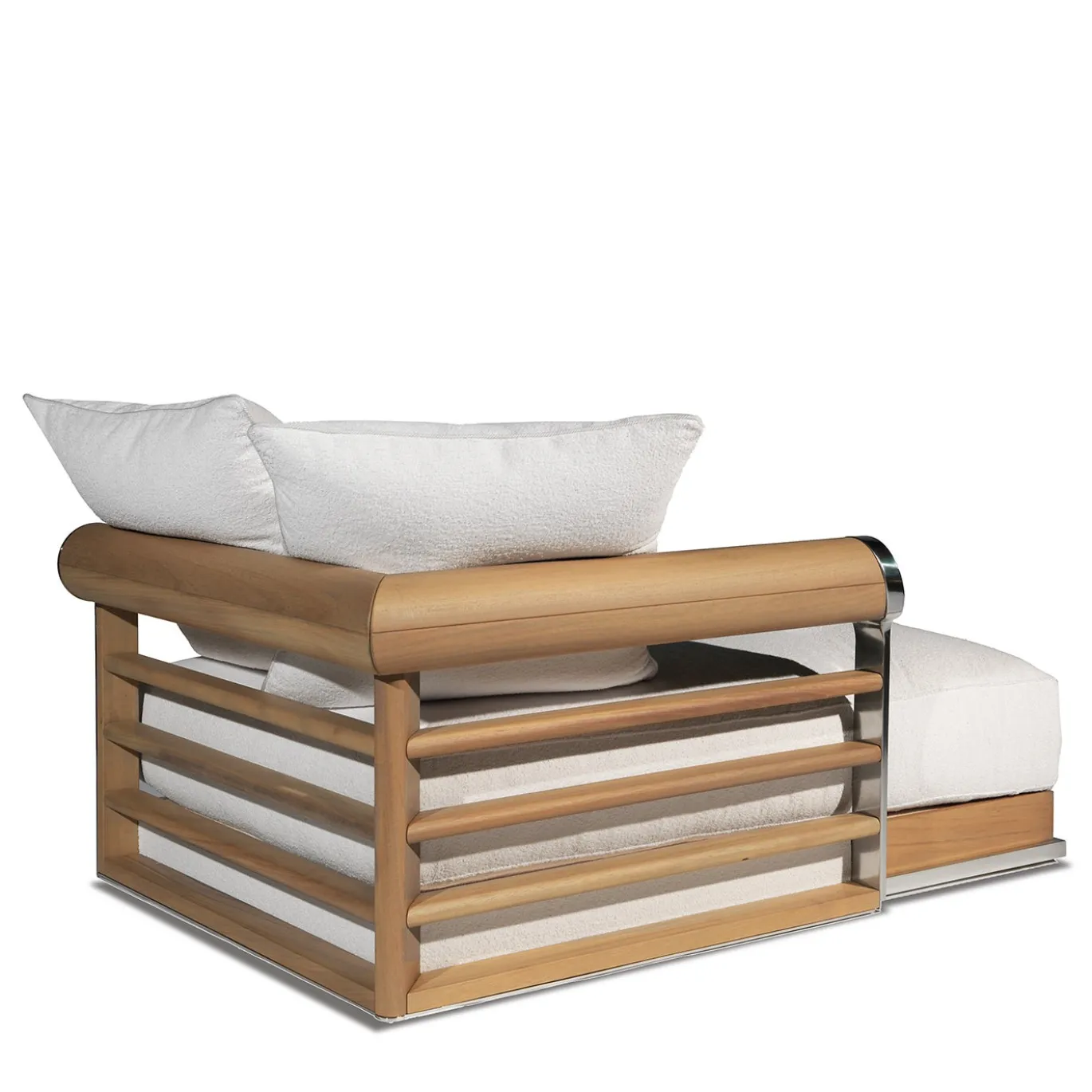 Galloway Chaise Longue da Esterno in Tessuto Bianco Impermeabile e Legno Iroko